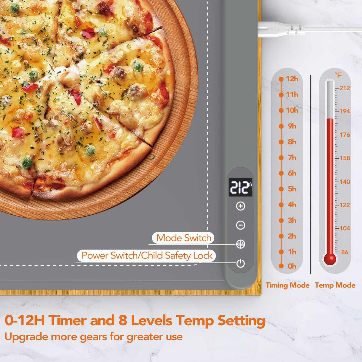 Warming Mat for Food, Electric Warming Tray for Parties Buffet, Graphene 3S Rapid Full-Surface Heating Mat with 8 Levels Adjustable Temp and 12 Hours Timer, Food Warming Pad with Bamboo Insulating Mat