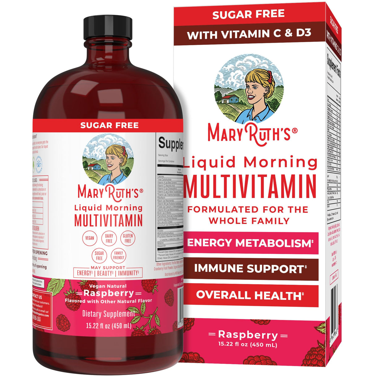 MaryRuth Organics Morning Multivitamin for Women, Men & Kids | Liquid | Vitamin A C D E B6 B12 Biotin Zinc | Beauty | Vegan | Non-GMO | Gluten Free | 15 Servings