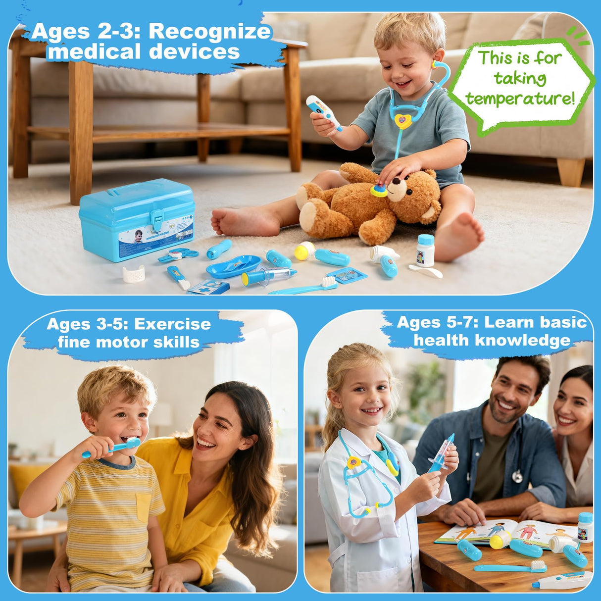 Doctor Kit for Toddlers 3-5 Dress Up Toys for 2 3 4 Year Old Girls Pretend Kids Doctor Play Set with Doctor Costume Toy Stethoscope for 2 3 4 5 6 Year Old Girls Boys Christmas Birthday Gifts