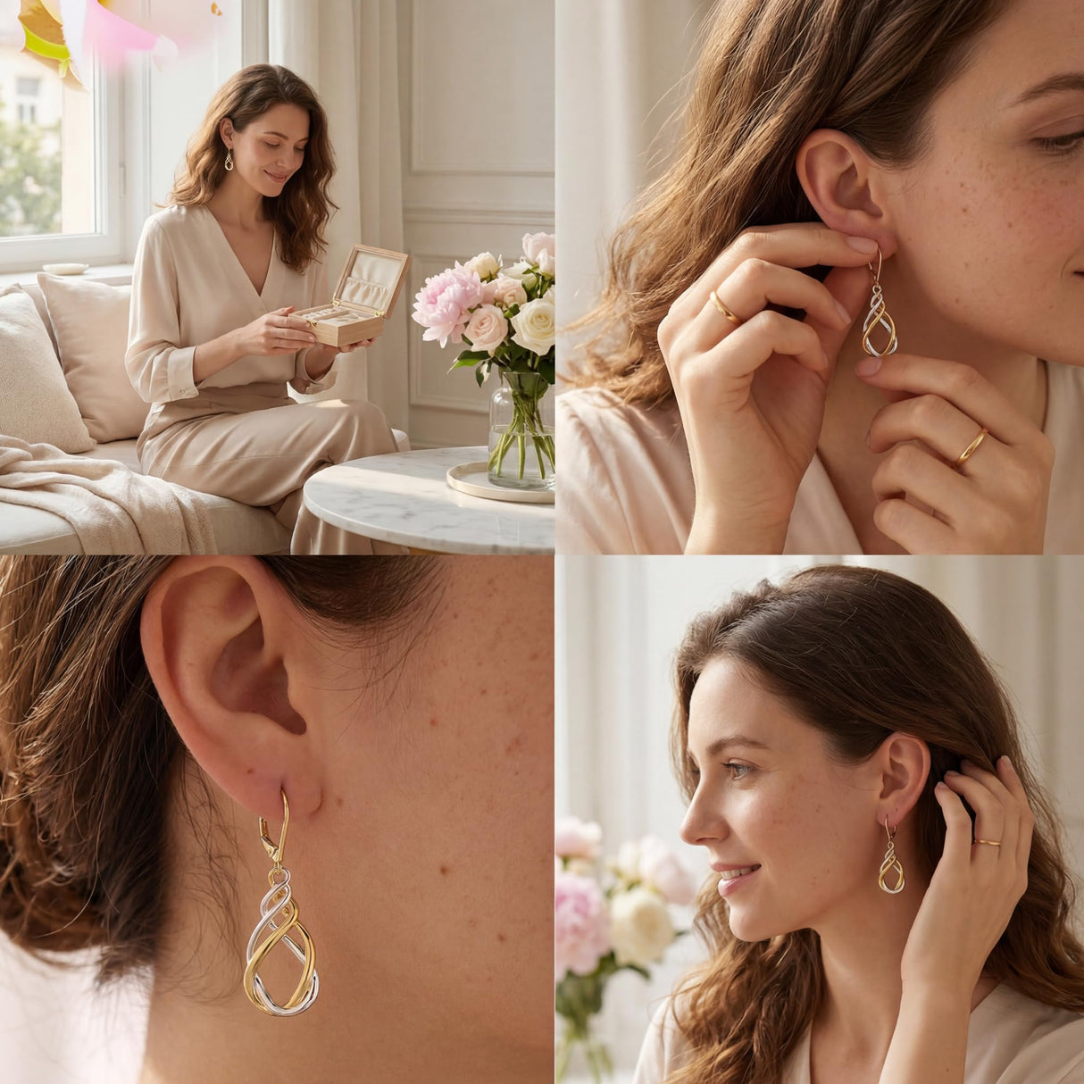 Two Tone Twisted Drop Earrings for Women Gold and Silver Dangle Earrings