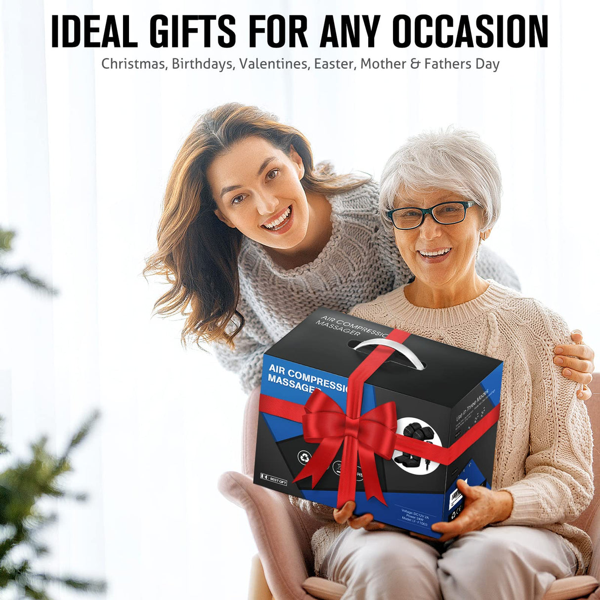 Gifts for Mom, Dad, Men, Women & Loved Ones – Air Compression Leg Massager with Heat – Ideal for Christmas, Mother Day & Father Day – Relieves Muscle Fatigue for Feet, Legs, Calves, Thighs, and Knees