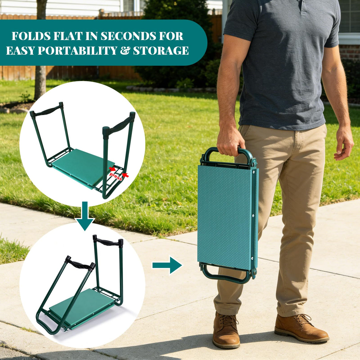 PEAKCLOUDS Heavy-Duty Garden Kneeler and Seat with Two Tool Bag Extra-Wide 11.02" Foldable Gardening Stool for Knee & Back Support | Non-Slip, Portable Bench for Women, Men, Seniors, Mom, Dad
