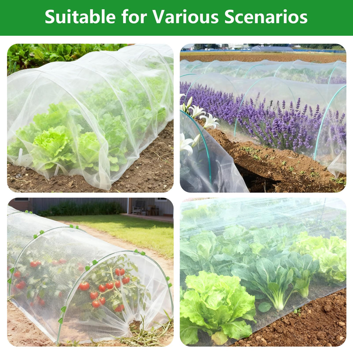 Garden Netting Kit for Raised Beds, 10x30FT Ultra Fine Mesh Netting ＆6 Sets Fiberglass Garden Hoops, Insect Netting for Garden Plant Row Cover Vegetable Flowers Protection Barrier
