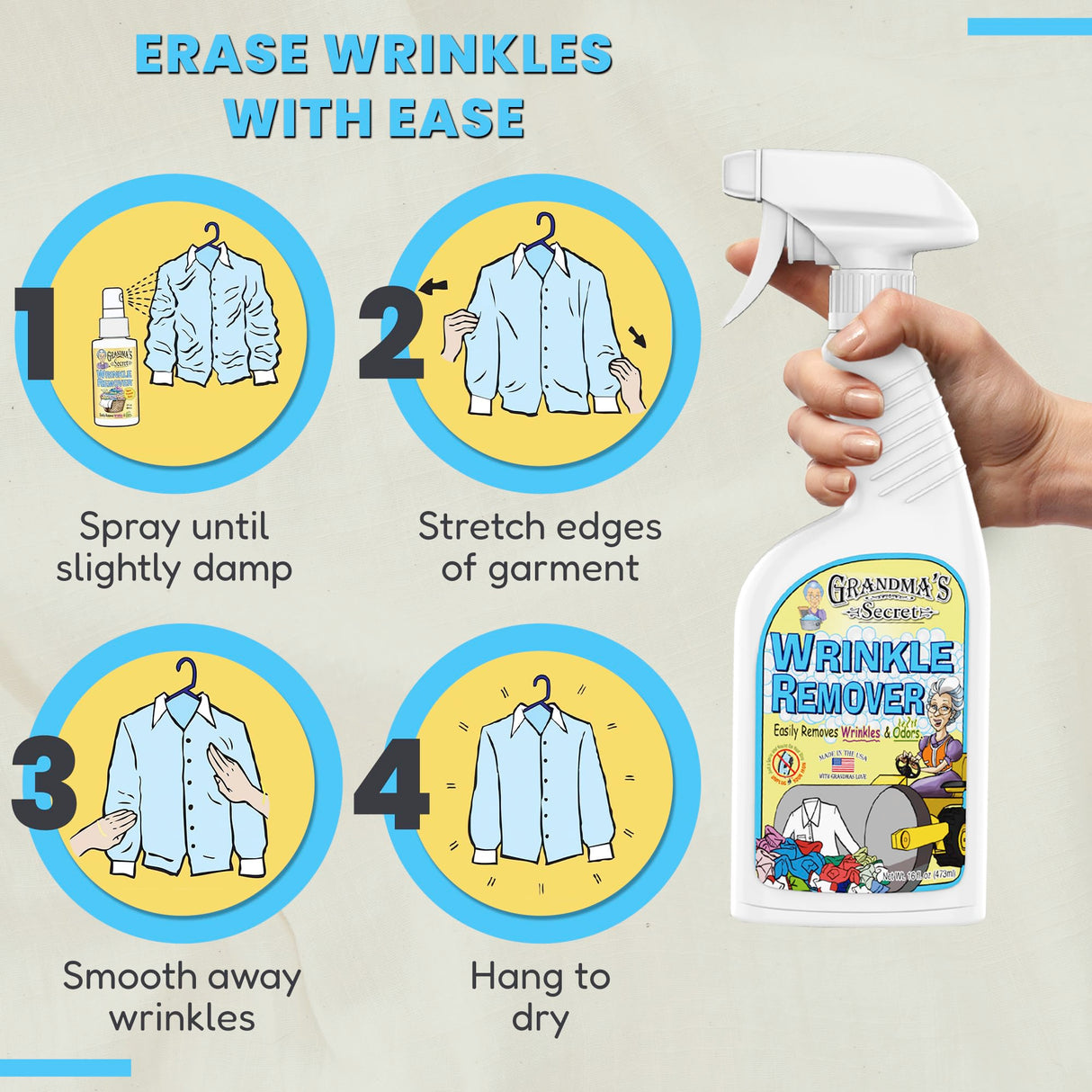 Grandma's Secret Wrinkle Remover Spray - Easily Removes Wrinkles & Odors - Wrinkle Release, Fabric Refresher Spray, Chlorine, Bleach and Toxin-Free - 16 Fl Oz (Pack of 2)