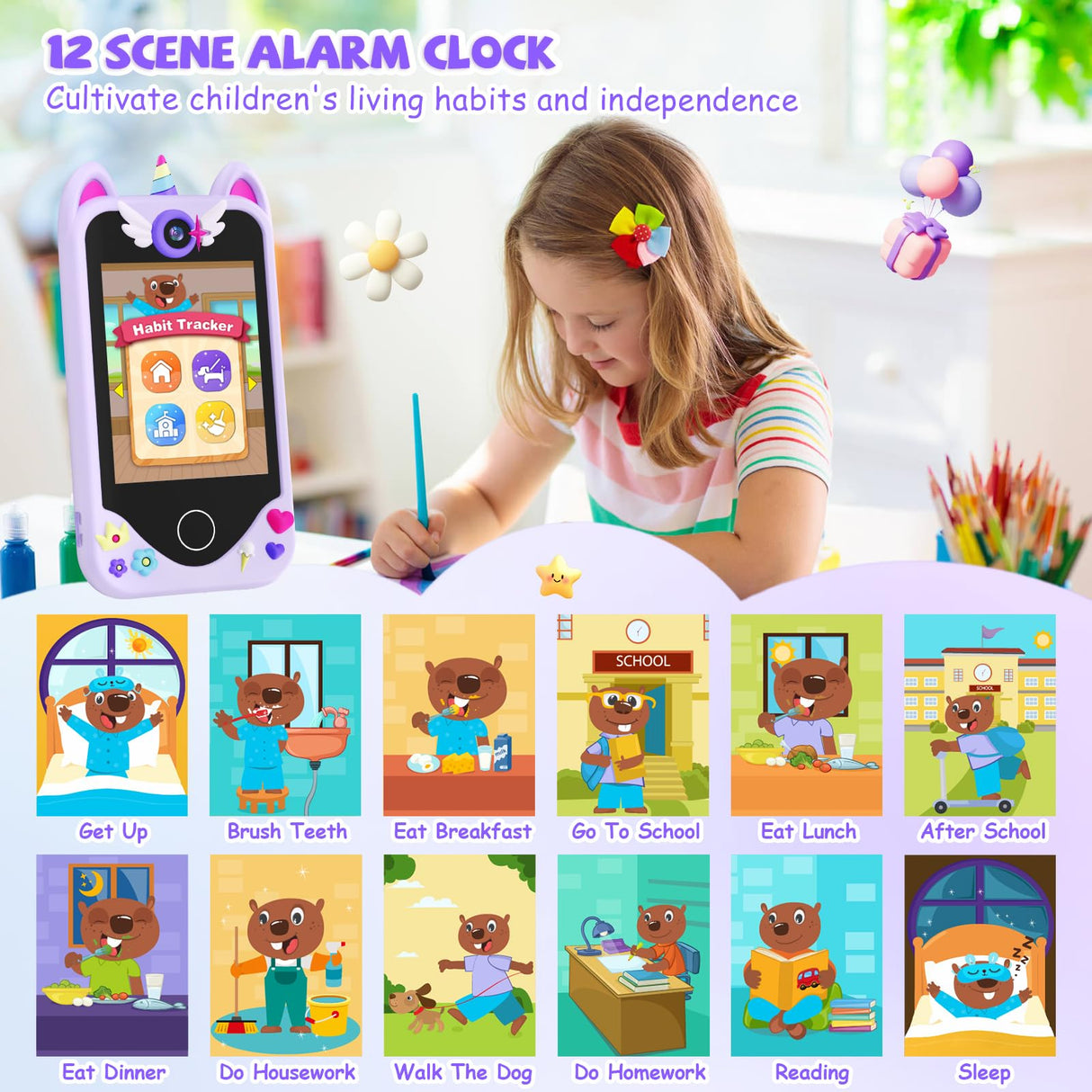 Kids Smart Phone for Girls Gifts - Toddler Christmas Birthday Gift for Age 3 4 5 6 Year Old, Kids Cell Phone Toy with Touchscreen, Dual Cameras, Learning, Kid Mp3 Player, Games with 32 GB Card