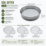Soil Sifter Set with 3 Sieve Meshes for Rock and Sand - Stainless Steel