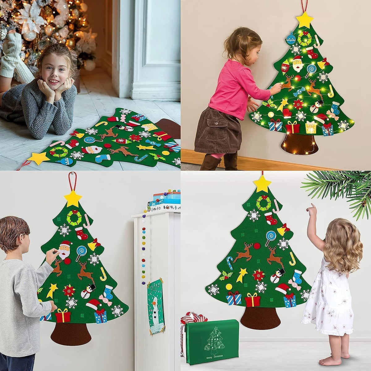 Montessori Felt Christmas Tree for Toddlers, Felt Christmas Tree for Kids, 2026 New Oversized Hanging Xmas Gifts, with Lights