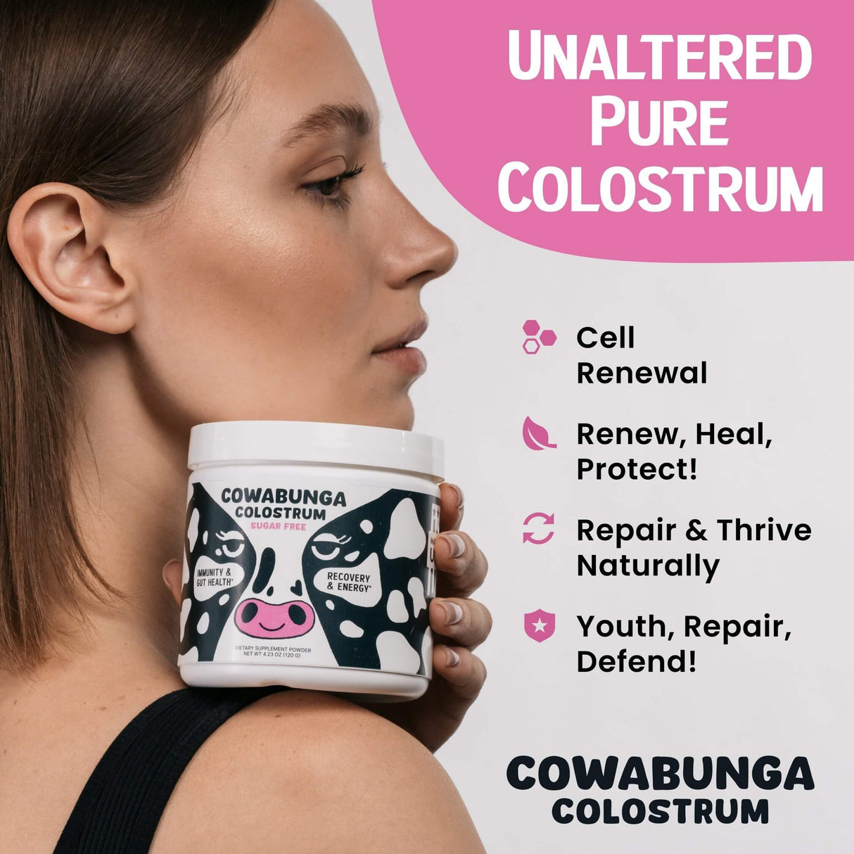 SonoHealth Cowabunga Colostrum - Premium, Pure & Unaltered Colostrum Powder Supplement - for Immune Support, Gut Health, Muscle Recovery & Wellness - Kosher & Halal Certified Calostro