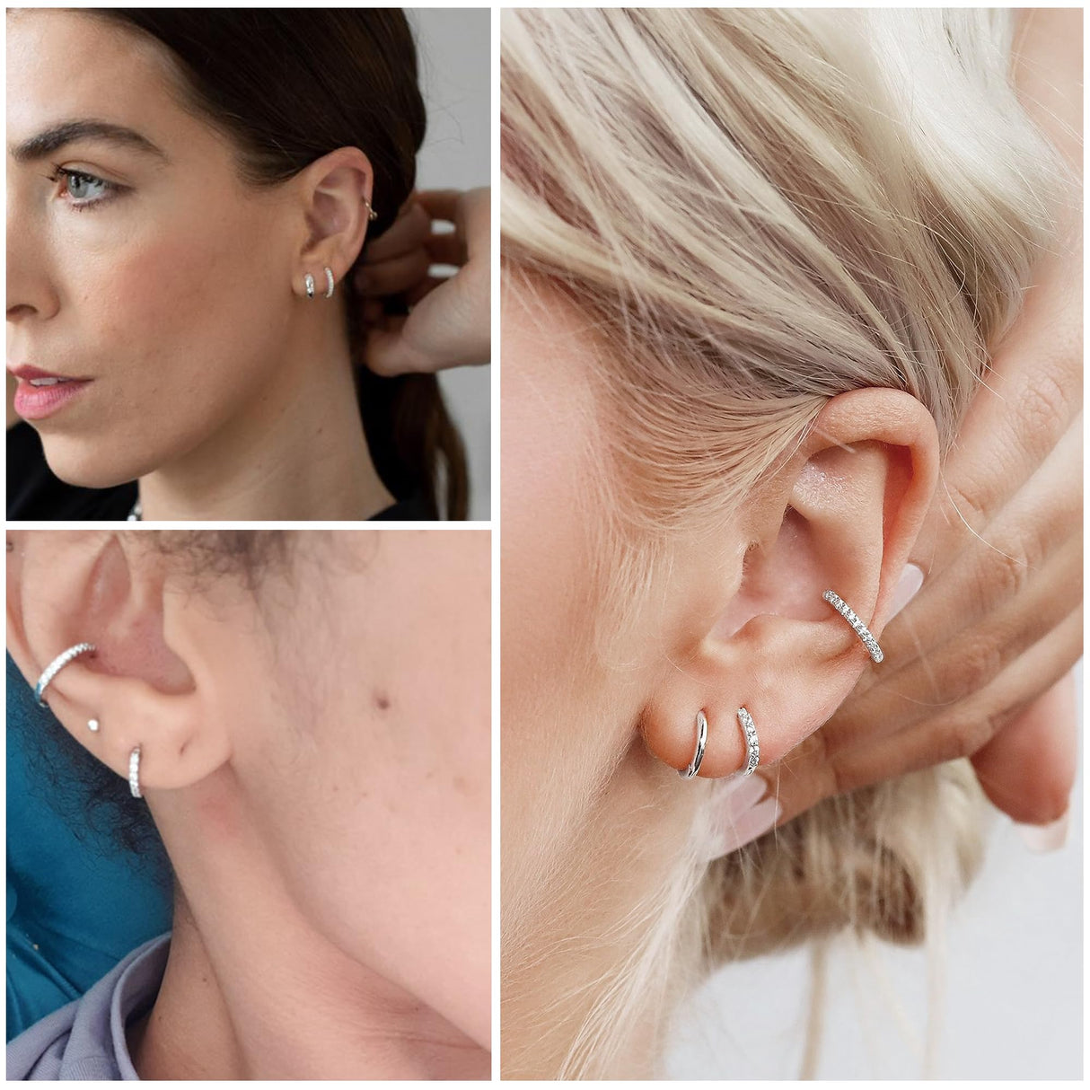 Small Silver Hoop Earrings for Women- Huggie Hoops Cartilage Earring Set