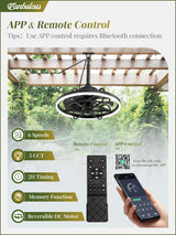 Fanbulous Outdoor Ceiling Fans with Light for Patios, 20" Weatherproof Plug in Ceiling Fan, Gazebo Fan Remote&APP Control, 3CCT Dimmable,Caged Ceiling Fan with Hanging Hook for Porch, Pergola,Canopy