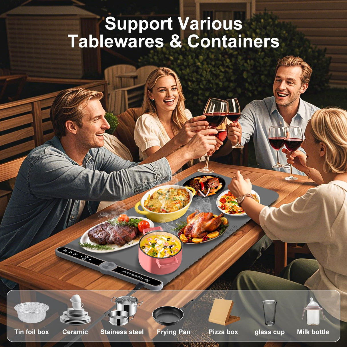 Extra Large Warming Mat for Food XXL:40”X15” Soft Electronic Food Warmers for Parties Buffet Silicone Food Warming Mat 6-Level Timer 9-Level Temp Control 18H Auto-Off 8S Fast Heating Grey