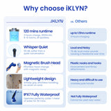 iKLYN 2026 Upgraded Electric Spin Scrubber: 120 Min Runtime, IPX7 Waterproof Cordless Power Scrubber, Adjustable Extension Handle, 8 Heads, 2 Speeds for Shower, Tub, Tile & Floor