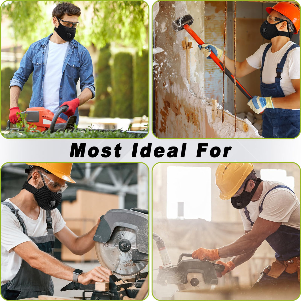 BASE CAMP Upgrade M Plus Dust Mask 2 Pack, Breathable Reusable Dust Face Mask with 6 Activated Carbon Filters for Woodworking Construction Mowing Grinding