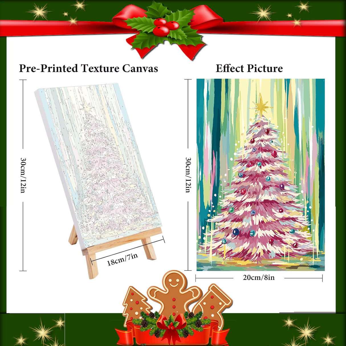 4 Pack Paint by Numbers Kit for Adults - Wooden Easel, Christmas Paint by Numbers with Frame, Christmas Adult Painting by Number Kits on Canvas, Easy Oil Painting Arts Gift Wall Decor 8x12inch