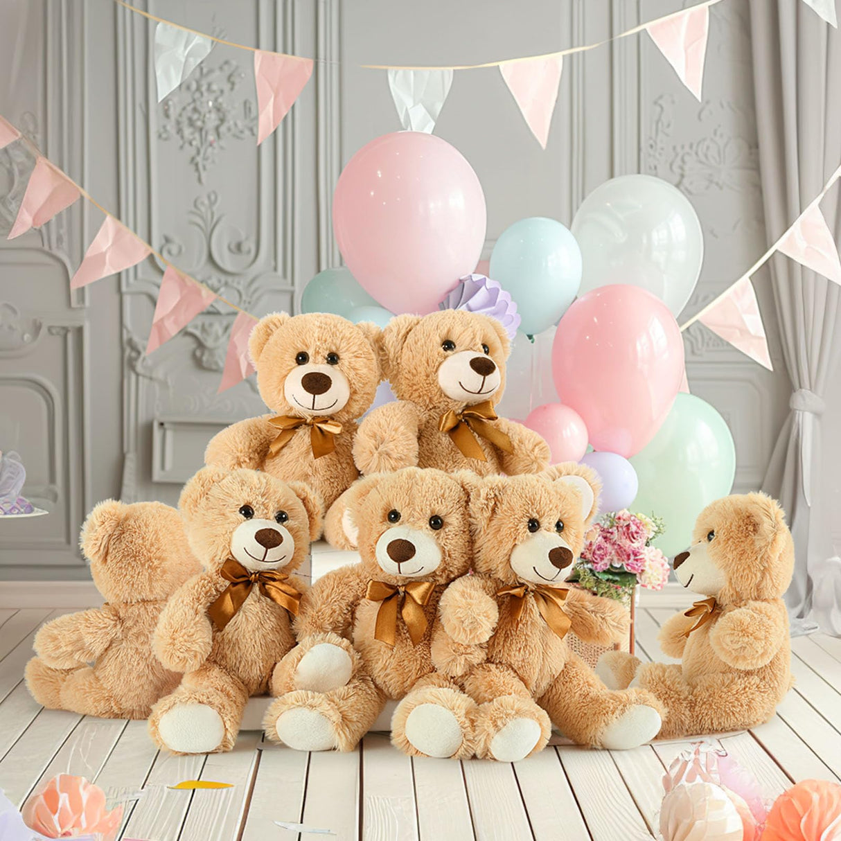 MaoGoLan Bulk Teddy Bear Baby Shower, 10 Packs Small Teddy Bear Stuffed Animals in Bulk,13.5" Small Stuffed Bears Plush for Wedding,Birthday,Christmas, Party Decorations