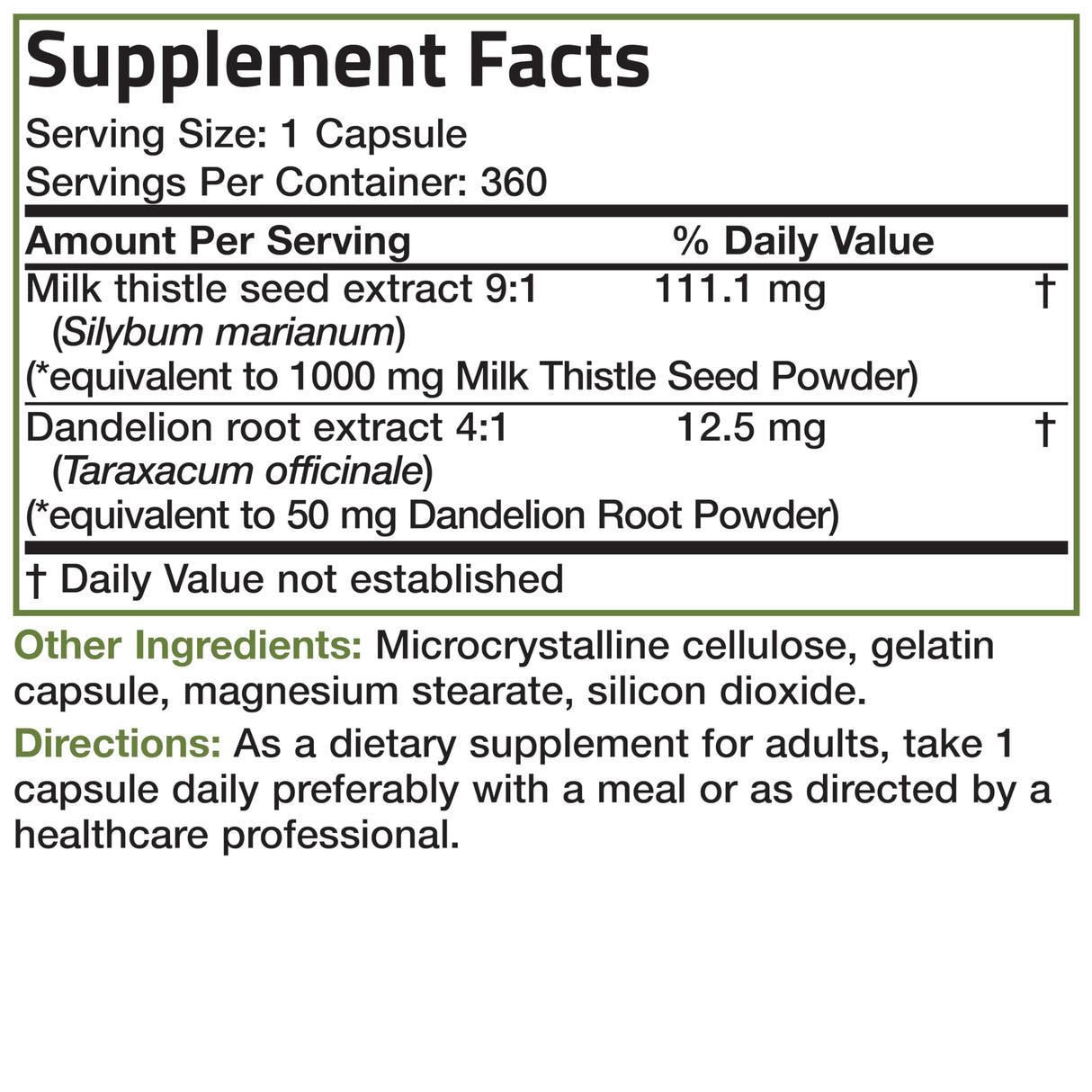 Bronson Milk Thistle Silymarin Marianum & Dandelion Root Liver Health Support, Antioxidant Support, Detox, 360 Capsules