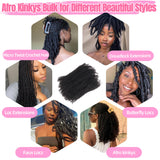 HLSK Afro Kinkys Bulk Human Hair 20Inch 45g±5g/Pack for Dreadlock Extensions,Repair Locs, Twists and Braids Afro Kinky Curly bulk 100% Human Hair Natural Black Color