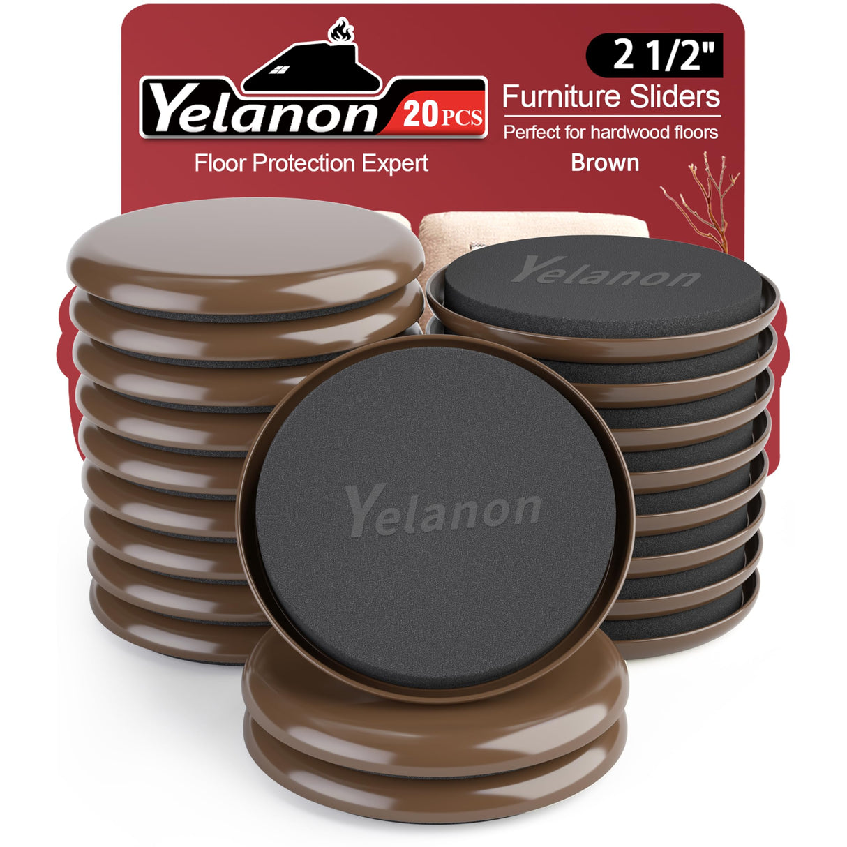 Yelanon Round Furniture Sliders – 20 PCS2.5 Floor Protectors for Furniture – Strong Furniture Movers Sliders – Protects Floors from Scratches