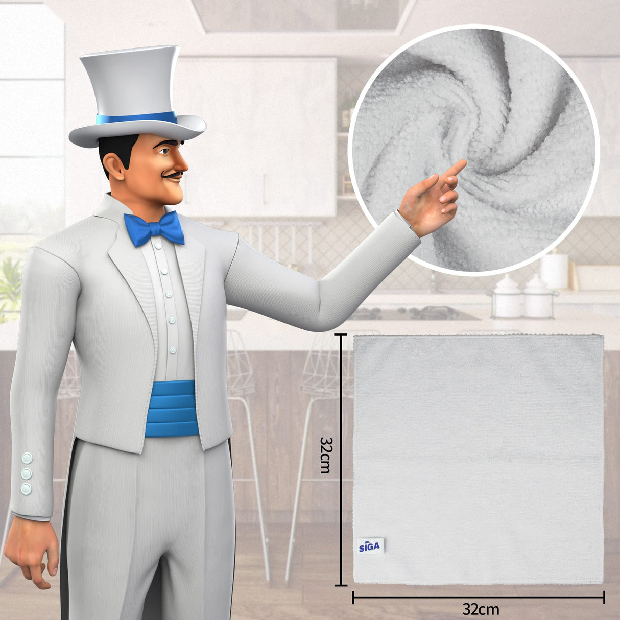 MR.SIGA Microfiber Cleaning Cloth, All-Purpose Microfiber Towels, Streak Free Cleaning Rags, Pack of 12, White, Size 32 x 32 cm(12.6 x 12.6 inch)