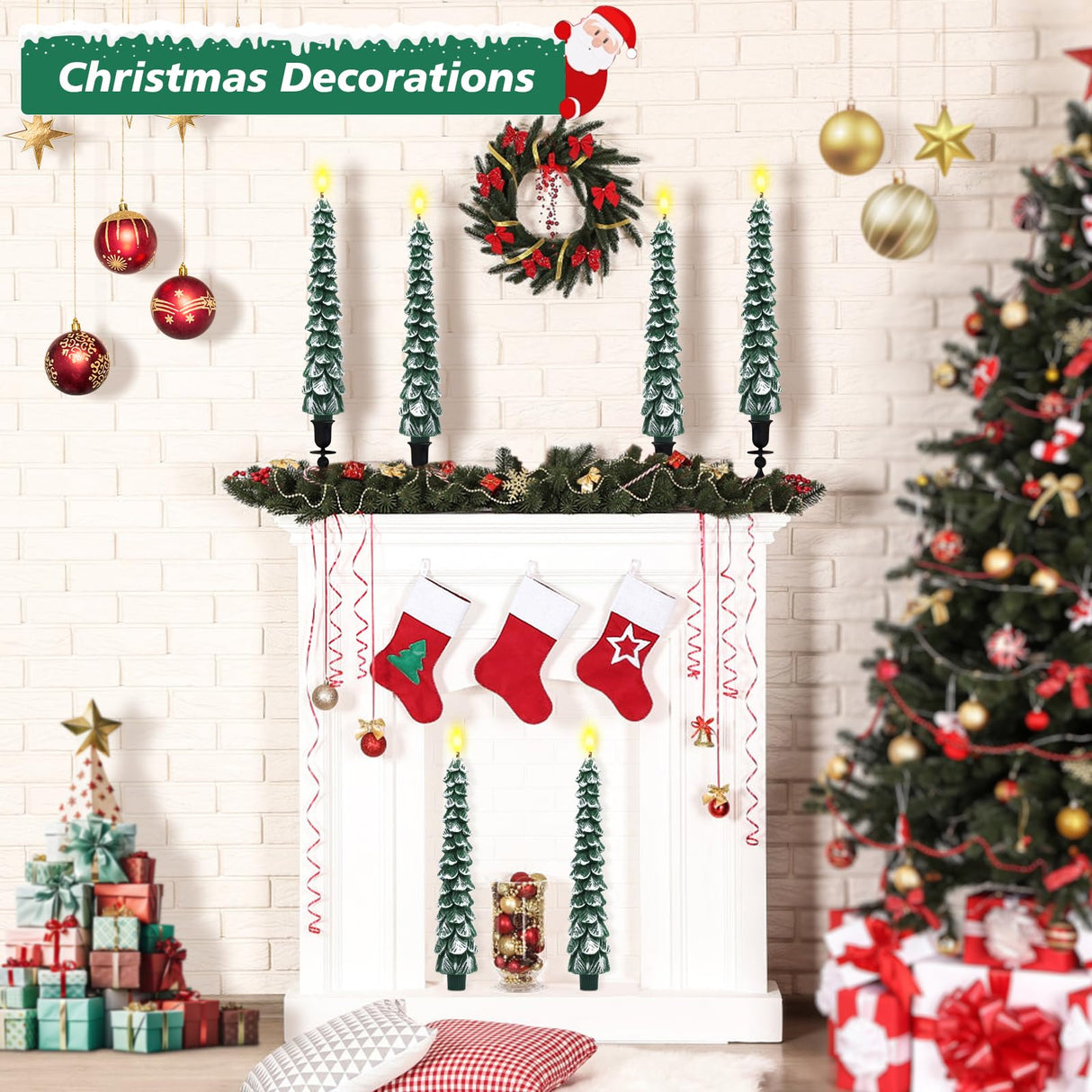 Flameless Candles with Remote – 4 Pack Christmas Tree Candles, Battery Operated Snowy Tree Design, 3D Flickering Flame, Safe Holiday Home Decor for Christmas Decorations & Gifts