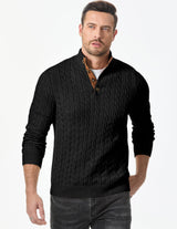 JMIERR Men's Cable Knit Slim Fit Casual Long Sleeve Essentials Soft Touch Button Stand Collar Wool Christmas Sweaters, M, Black