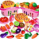100 Pcs Play Food Set for Kids Kitchen, Pretend Food Toy for Toddlers, Play Kitchen Toys Accessories with 2 Baskets, Cutting Fake Food/Fruit/Vegetable, Christmas Birthday Gifts for Boys and Girls