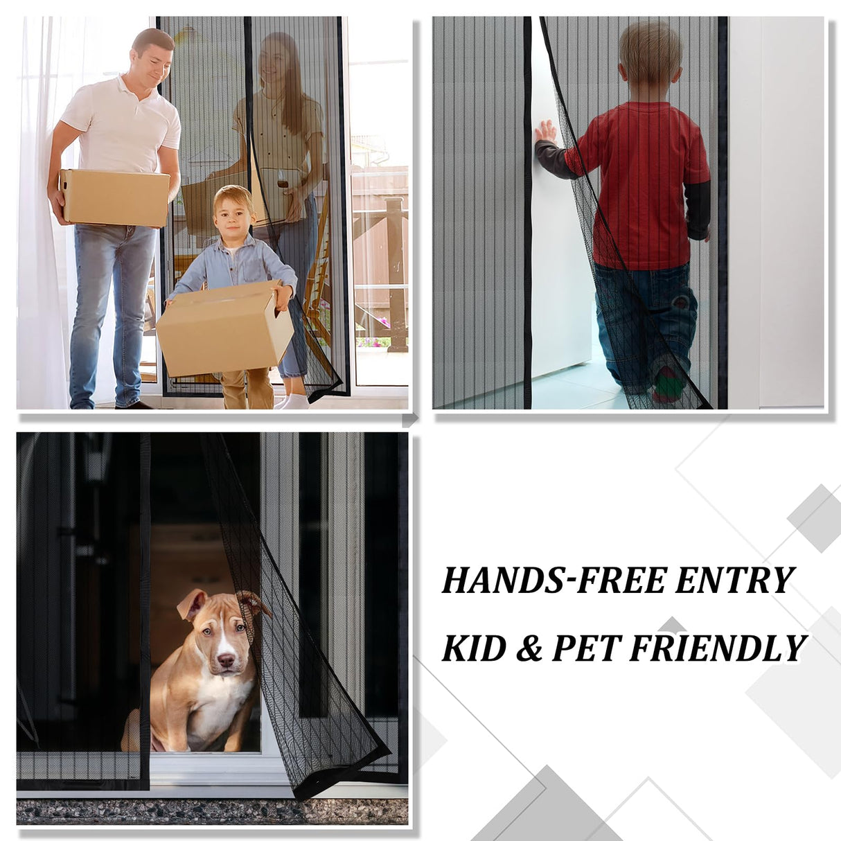 Magnetic Screen Door - Self Sealing, Heavy Duty, Hands Free Mesh Partition Keeps Bugs Out Let Breeze in- Pet and Kid Friendly - Keep Open Feature (Black, Fit Door Size 38 x 82 Inch)