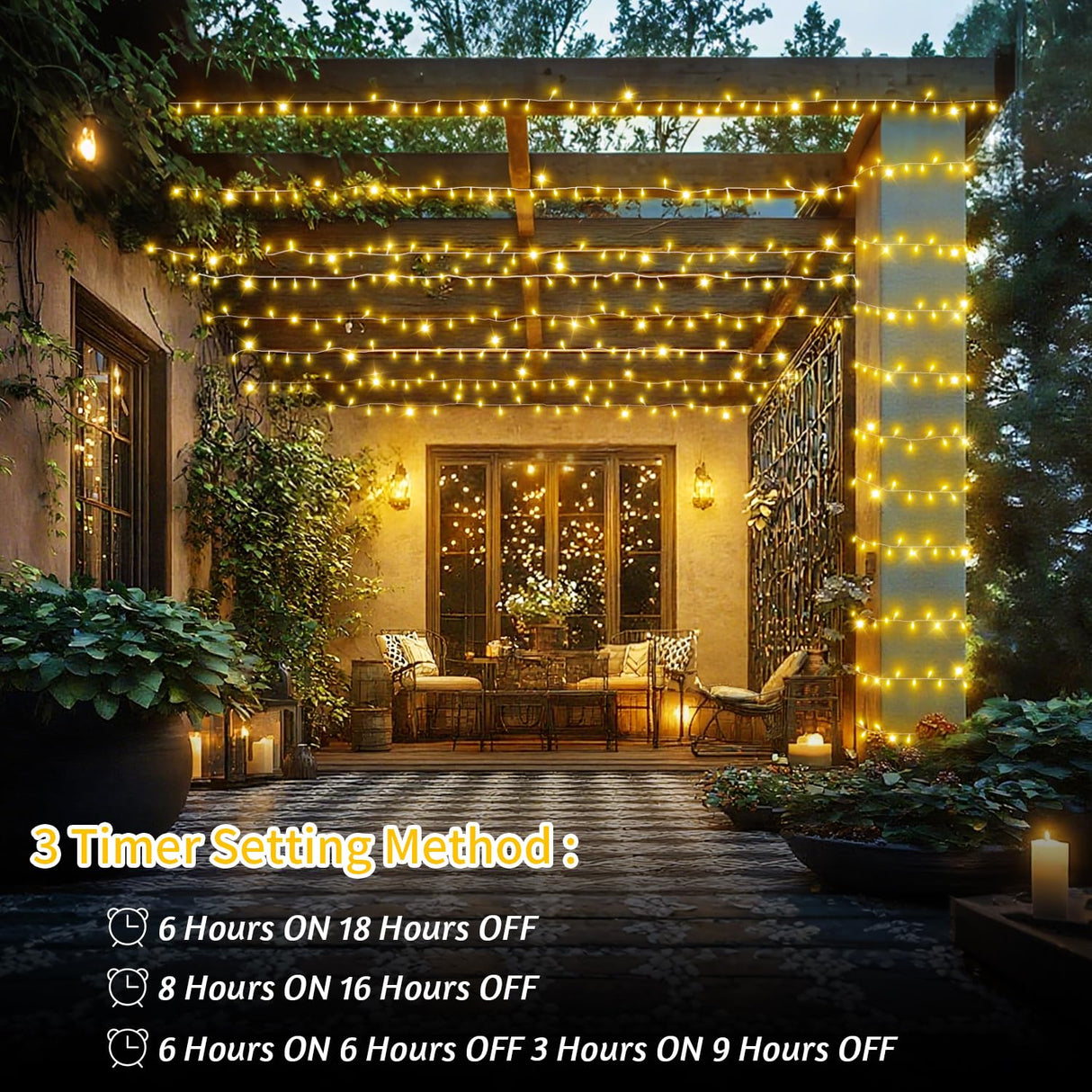 200 FT 500 LED Christmas Lights Outdoor Fairy Lights Plug In Extra Long String Lights Clear Wire Waterproof 8 Modes Timer for Outside House Tree Garden Yard Wedding Party Decorations-Warm White