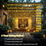 200 FT 500 LED Christmas Lights Outdoor Fairy Lights Plug In Extra Long String Lights Clear Wire Waterproof 8 Modes Timer for Outside House Tree Garden Yard Wedding Party Decorations-Warm White