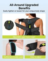 Rakiie Posture Corrector for Women and Men, Upgraded Back Brace with Enhanced Support, Shoulder Straightener with Cushioned Shoulder Pads & Underarm Pain Relief Strap, Size M (Upper Waist: 35.4"-41.3")