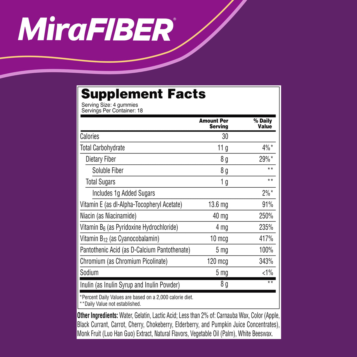MiraLAX MiraFIBER Gummies – 8g Daily Prebiotic Fiber with B Vitamins – Supports Digestive Health & Metabolism – Assorted Fruit Flavor Fiber Gummies – 72 Count