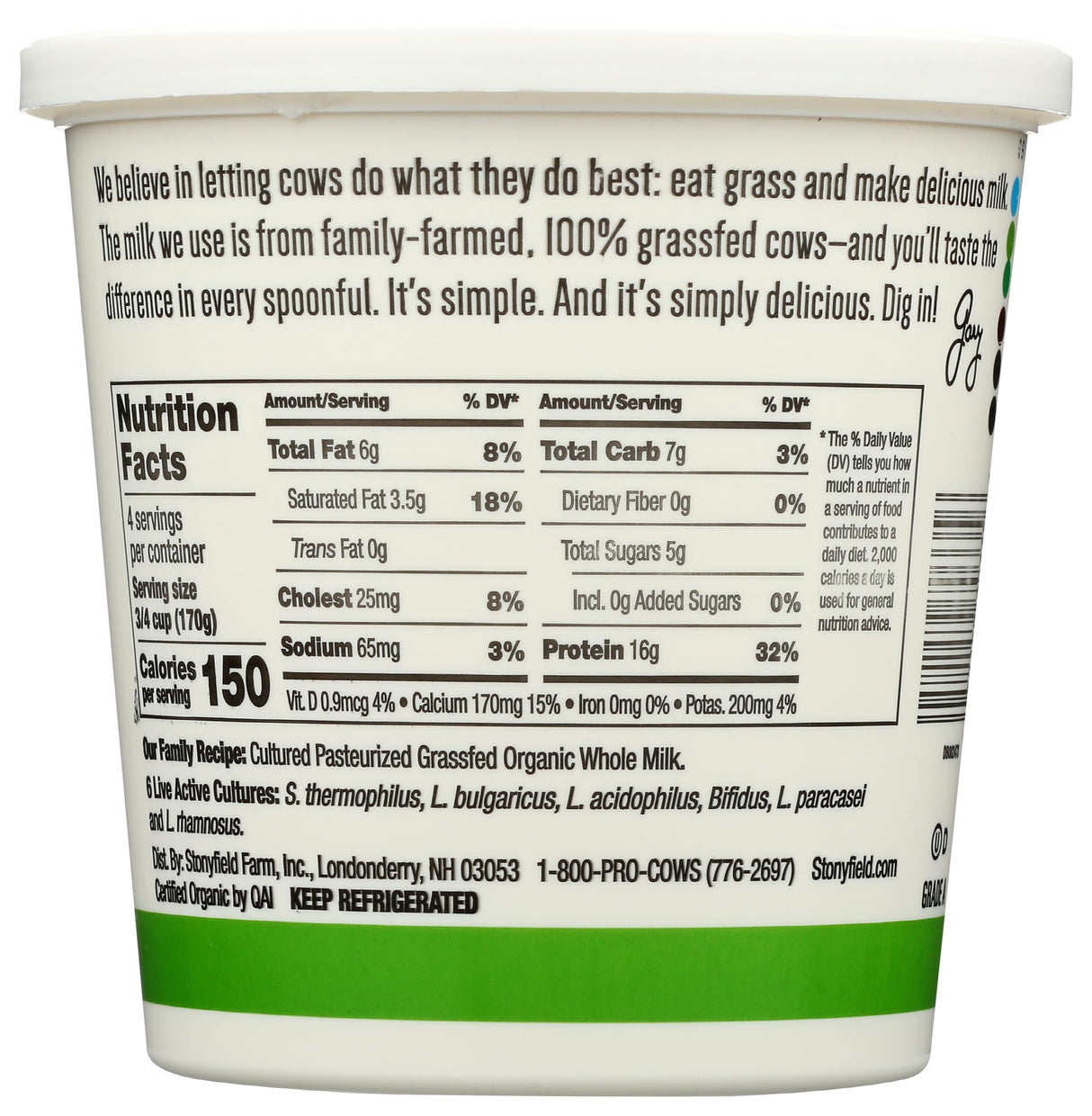 Stonyfield® Organic 100% Grassfed Plain Greek Whole Milk Yogurt 24 Oz. Tub (Pack of 1)