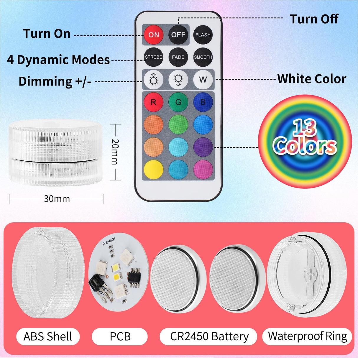 ALED LIGHT Submersible Led Lights with Remote,12 PCS RGBW Pool Light,Waterproof Pond Tea Light,Underwater Lights,Suitable for Vases, Fish Tanks, Hot Tubs, Parties,Wedding,Halloween,Christmas Decor