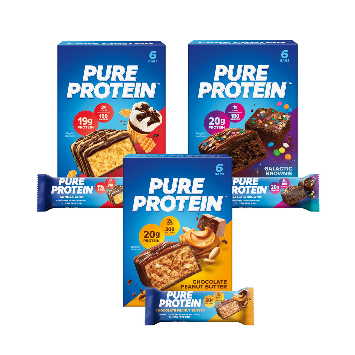 Pure Protein 18 Count Variety Pack - Galactic Brownie, Sundae Cone, Chocolate Peanut Butter