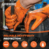 GLOVEWORKS 8 Mil Orange Nitrile Disposable Gloves Heavy Duty Industrial RDT for Mechanic and Automotive, XL Box of 100