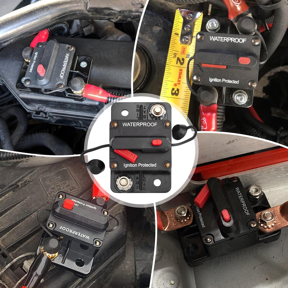 RED WOLF 50A Amp Circuit Breaker for Boat Trolling Motor Marine ATV Vehicles Stereo Audio Battery Solar System Inline Fuse with Manual Reset Switcher DC 12V-48V