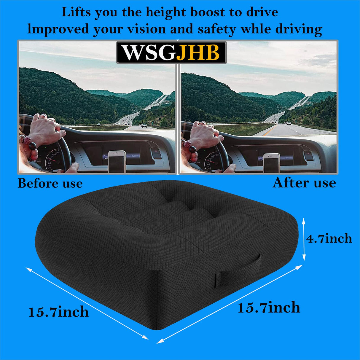 WSGJHB Car Booster Seat Cushion Posture Cushion Portable Breathable Mesh, Effectively Increase The Field of View Ideal for Office, Home, Angle Lift Seat Cushions,Black