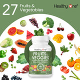 Healthy One Fruits & Veggies - 27 Balanced Whole Foods of Nature - Vitamins - Minerals - Antioxidants - Detox - Vegetables - Kale - Broccoli - Spinach - Beets - Raspberries - Multivitamin - 60 Count