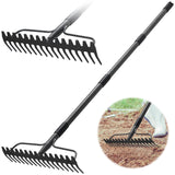 JAOTREL 49'' Bow Rake Heavy Duty Garden Rake with Stainless Steel Handle, Tines Metal Head Rake Tool for Loosening Soil Gathering Leaf Leveling Lawn Farming Land Management Yarn Thatch Rake