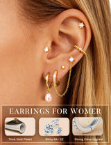 HAIAISO 10 Pairs Small Gold Huggie Hoop Earrings for Women Lightweight Double Piercing Chain Earrings 14K Gold Plated Dainty Ball Stud Earrings Hypoallergenic Gold Earring Set