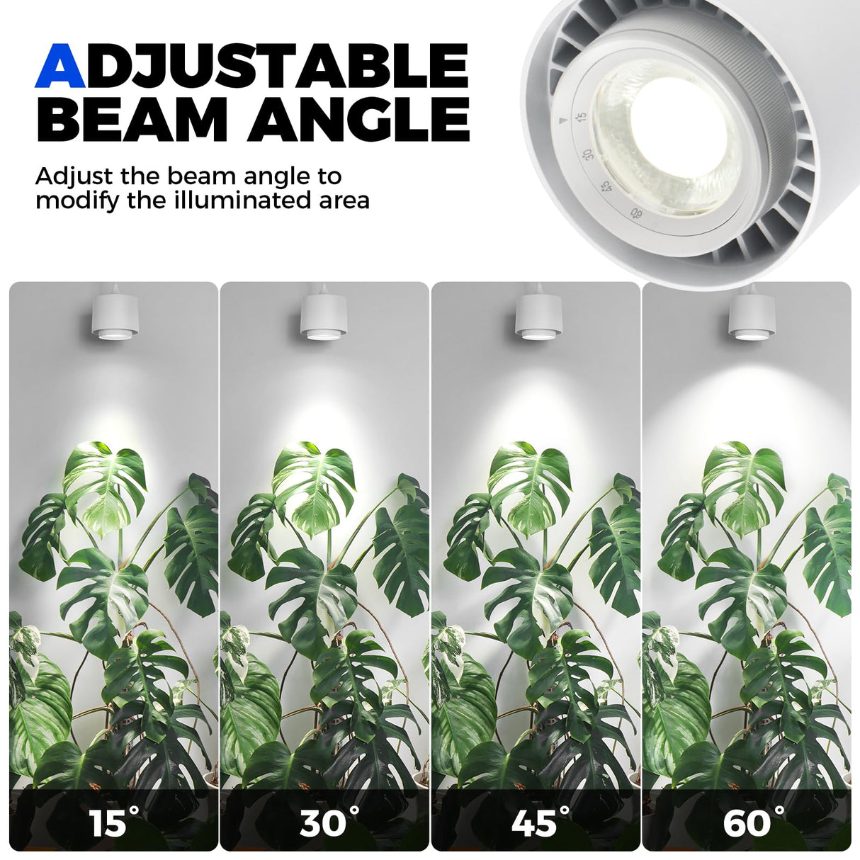 Barrina TR40 Hanging Plant Lights for Indoor Growing, 40W 5000K Full Spectrum, Adjustable Beam Angle (15°-60°), High PPFD, Spotlight Grow Light with Timer for Indoor, Large Tall Plant, Flowers, White