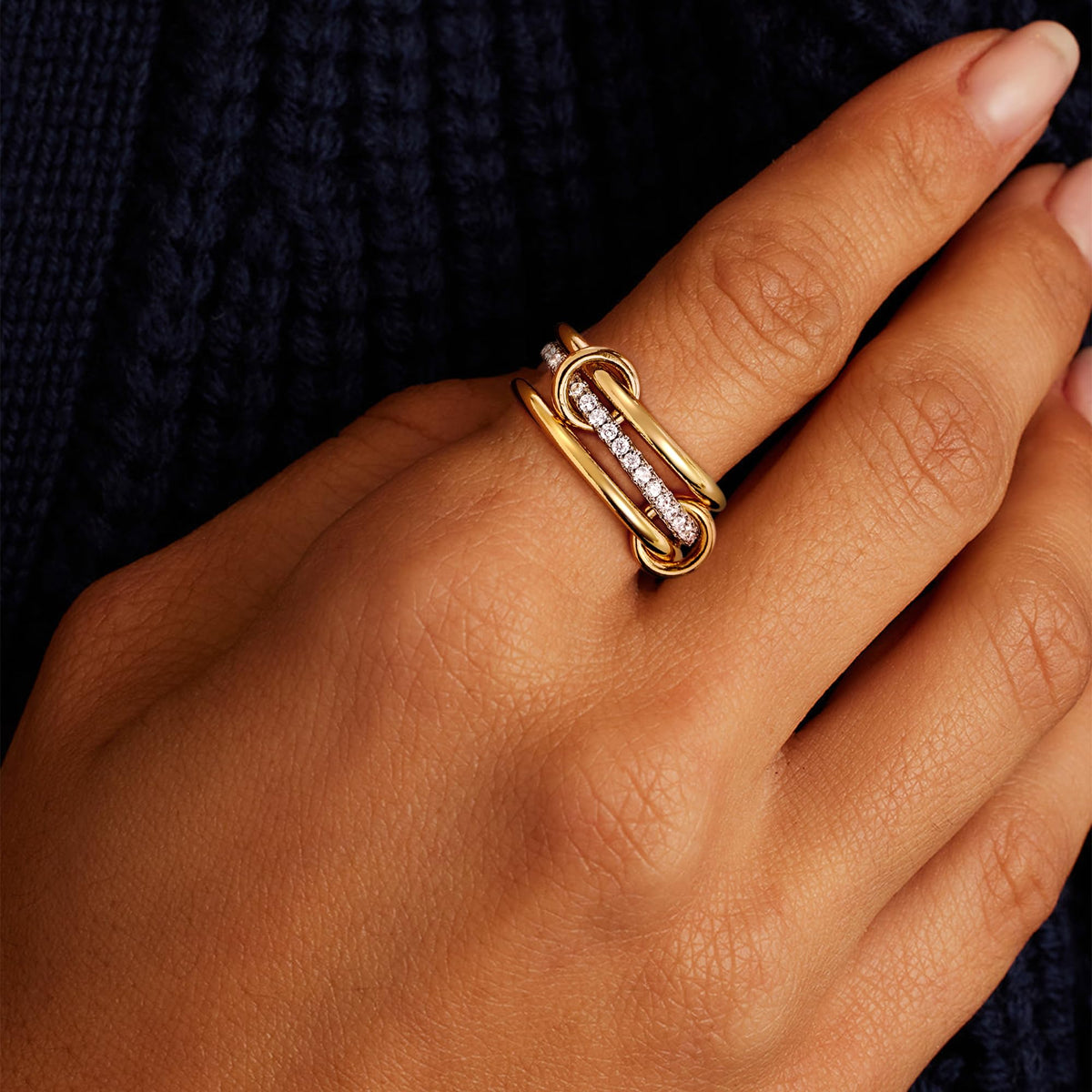 JINEAR Gold Stackable Rings for Women Non Tarnish 14K Gold Plated Interlocked Ring Gold Silver Mixed Metal Statement Rings Dainty Cubic Zirconia Band Thumb Ring Jewelry Gift for Women