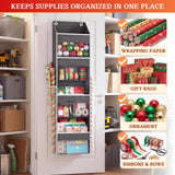 Over Door Wrapping Paper Organizer Storage with 3 Removable Drawers & Side Pockets – Dual Use Design with Elastic Straps – Christmas Gift Wrap Storage for Ribbons, Bows, Ornament and Other Tools 1Pack