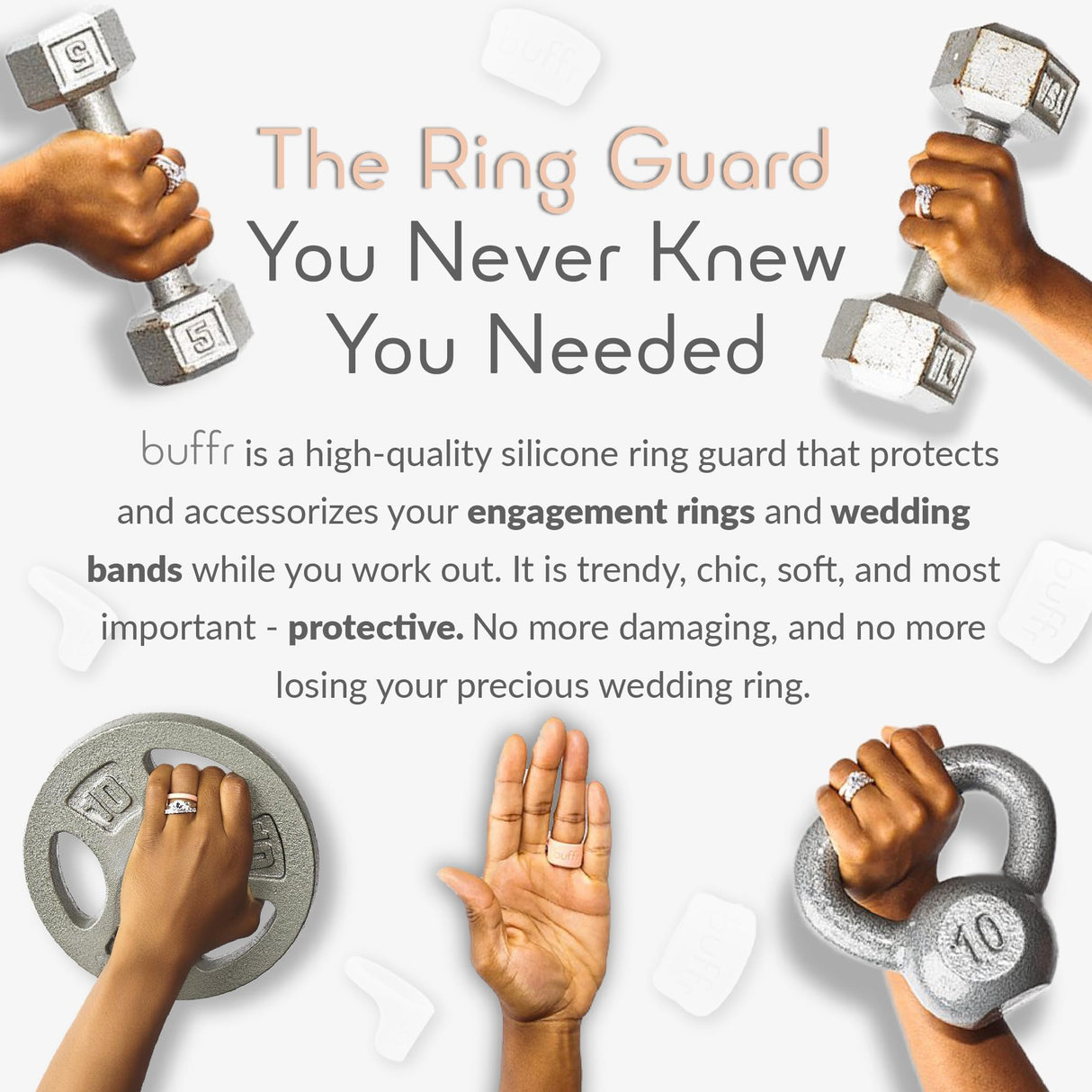 BUFFR Silicone Ring Protector for Working Out – Wedding Ring Protector – Rubber Ring Guard for Women – White, Size 7