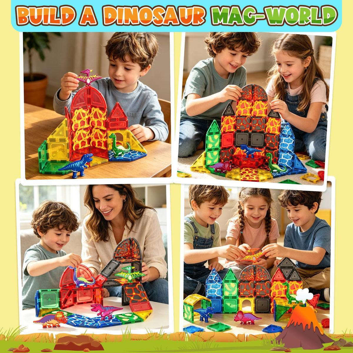 Magnetic Tiles Lava Dinosaur Toys Magnetic Blocks Building Set for Kids 3+