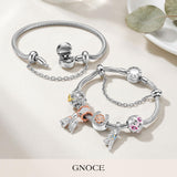 GNOCE Stainless Steel Snake Chain Charm Bracelet W/Safety Gift for Women(7.5in)