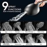 Cobbe 9-Function Shower Head with Built-in Power Spray, 1.8 GPM Water Saving ON/OFF Toggle Switch, High Pressure Handheld Showerhead with 1-Click Pause Button, Brass Bracket & 6ft Hose, Black
