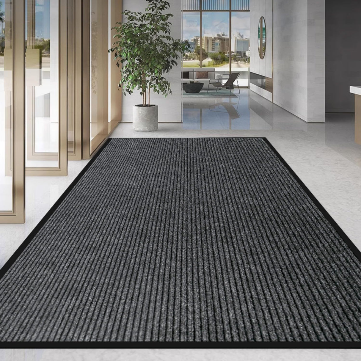LVETOLS 4' x 8' Moisture Guard Doormat, Commercial Grade Door Floor Mat Striped Brush Step Entrance Mat with Rubber Backing, Low Profile Commercial Rugs for Entryway, Easy to Clean(Charcoal Grey)