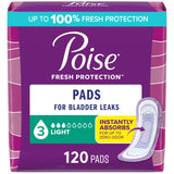 Poise Incontinence Pads & Postpartum Incontinence Pads, 3 Drop Light Absorbency, Regular Length, 120 Count (4 Packs of 30), Packaging May Vary
