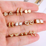 14K Gold Small Stud Earrings Set for Women Flat Back Earrings, 10 Pairs